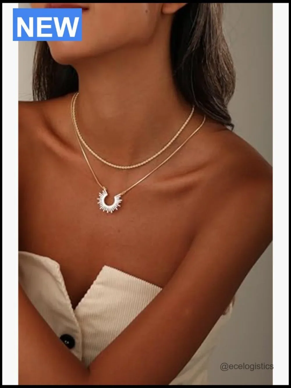 Layered Pendant Necklace Set 14k Gold Plated Dainty Cubic Zirconia Non Tarnish